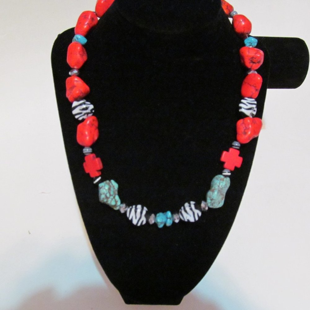 Stone and glass bead 16 inch choker colorful necklace
